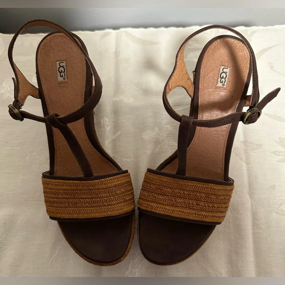 UGG Brown dressy wedge heel sandal espadrille - Picture 1 of 5